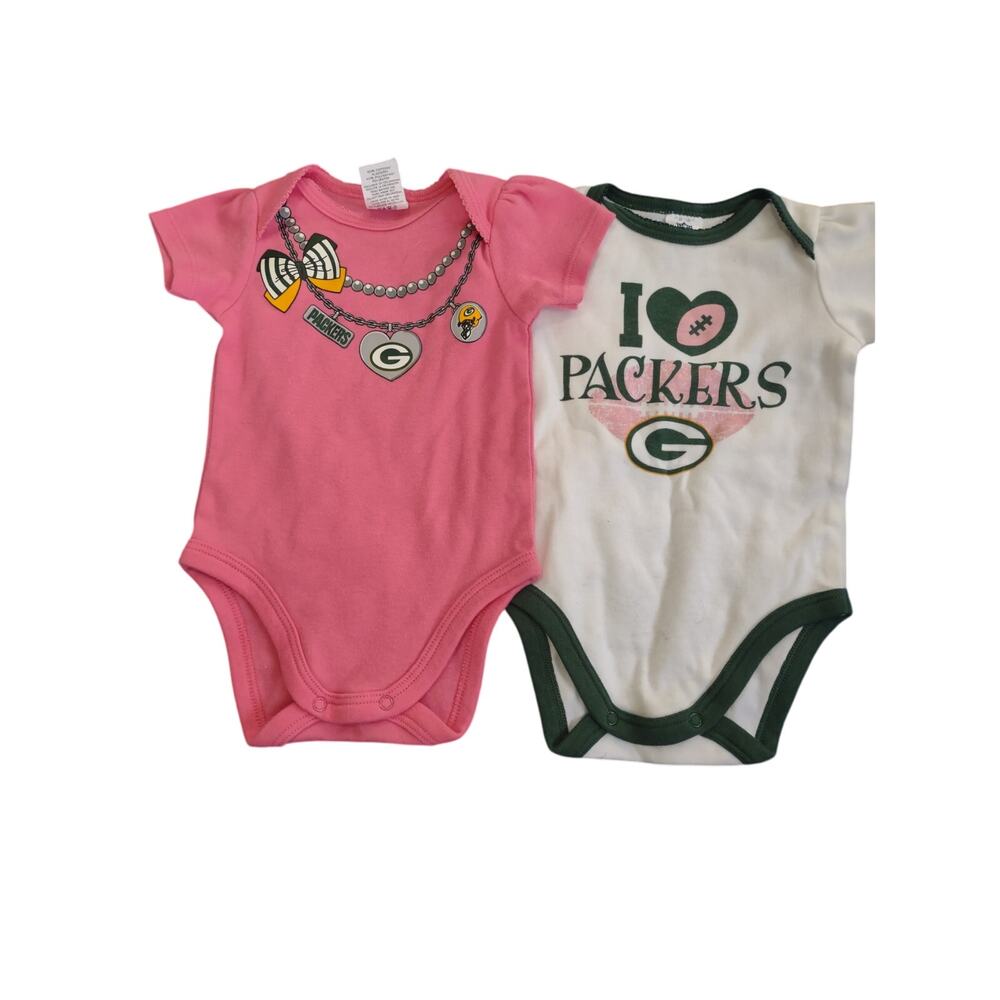 Lot of 2 Baby Girl NFL Green Baby Packers Bodysuits Size‎ 0/3 Months